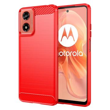 Carcasa de TPU Brushed para Motorola Moto G04/G24 - Fibra de Carbono - Rojo