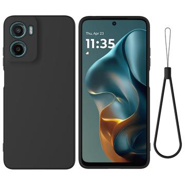 Motorola Moto G05/E15 Funda de silicona líquida con correa de mano - Negro