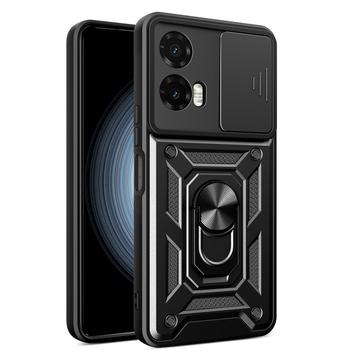 Funda híbrida con anillo giratorio y protector de cámara para Motorola Moto G35 - Negro