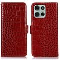 Funda Crocodile con RFID para Motorola Moto G75 - Estilo Cartera - Rojo