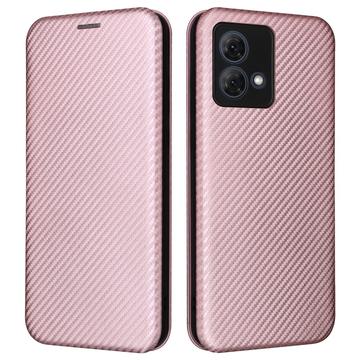 Funda con Tapa para Motorola Moto G84 - Fibra de Carbon - Rosa Dorado