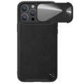 Carcasa Recubierta de Cuero Nillkin CamShield S para iPhone 14 Pro - Negro