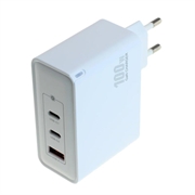 OTB Cargador USB GaN 100W - 2x USB-C & 1x USB-A, Carga rápida con Power Delivery - Blanco