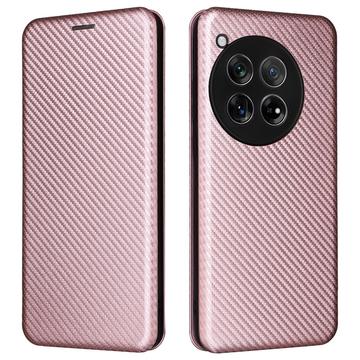 Funda con Tapa para OnePlus 12 - Fibra de Carbon - Rosa Dorado