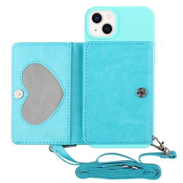 Carcasa con Cartera y Correa Serie Heart para iPhone 14 Plus - Azul Bebé