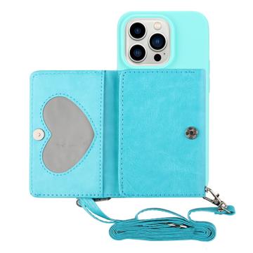 Carcasa con Cartera y Correa Serie Heart para iPhone 14 Pro - Azul Bebé