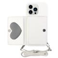 Carcasa con Cartera y Correa Serie Heart para iPhone 14 Pro - Blanco