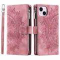 Funda Mandala Zipper para iPhone 14 Plus - Estilo Cartera - Rosa Dorado