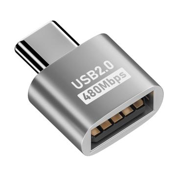 Adaptador USB-C a USB 2.0 Plug and Play para MacBook, portátil, tableta - Plata