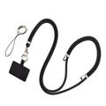 Cordón para teléfono de poliéster ajustable de 5 mm para el cuello Correa para teléfono móvil de Crossbody con parche - Negro