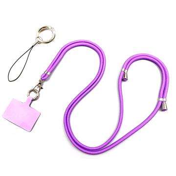 Cordón para teléfono de poliéster ajustable de 5 mm correa para el cuello Crossbody teléfono celular correa con parche - púrpura