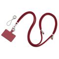 Cordón para teléfono de poliéster ajustable de 5 mm correa para el cuello Crossbody teléfono celular correa con parche - Vino Rojo