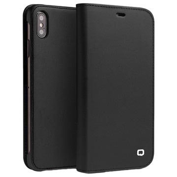 Funda Clásica de Cuero Qialino para iPhone XS Max - Estilo Cartera - Negro