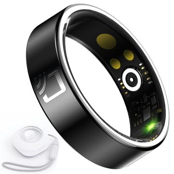 R20 Ceramic Resin Health Monitoring Smart Ring con estuche de carga - Tamaño: 11/20.6mm - Negro