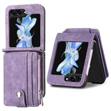 Funda Recubierta con Cartera Retro para Samsung Galaxy Z Flip5 - Púrpura