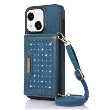 Funda con Cartera Rhinestone Decor para iPhone 14 Plus - Azul