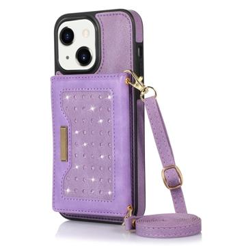 Funda con Cartera Rhinestone Decor para iPhone 14 Plus - Púrpura