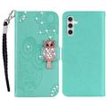 Samsung Galaxy A15 Búho Rhinestone Funda billetera - Cyan