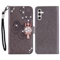 Samsung Galaxy A15 Búho Rhinestone Funda Billetera - Gris