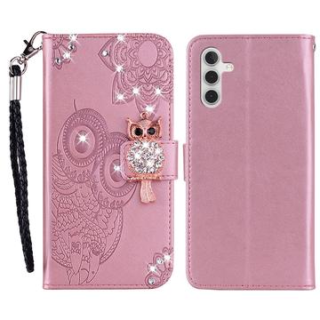 Samsung Galaxy A25 Búho Rhinestone Funda billetera - Oro rosa