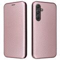 Funda con Tapa para Samsung Galaxy A35 - Fibra de Carbon - Rosa Dorado