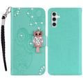 Samsung Galaxy A35 Búho Rhinestone Funda billetera - Cyan