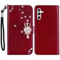 Samsung Galaxy A35 Búho Rhinestone Funda billetera - Rojo