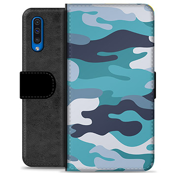 Funda Cartera Premium para Samsung Galaxy A50 - Camuflaje Azul