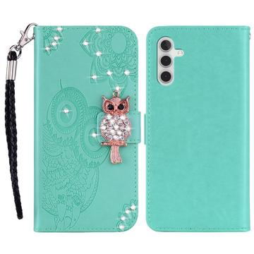 Samsung Galaxy A54 5G Búho Rhinestone Funda billetera - Cyan