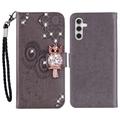 Samsung Galaxy A54 5G Búho Rhinestone Funda Billetera - Gris