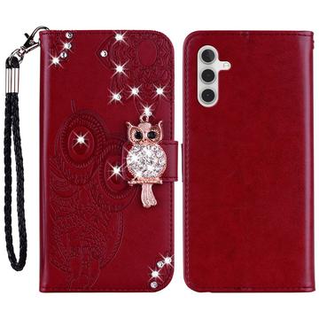 Samsung Galaxy A54 5G Búho Rhinestone Funda billetera - Rojo