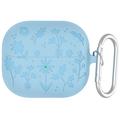 Funda de silicona líquida Samsung Galaxy Buds3/Buds3 Pro con estampado de flores y mosquetón - Azul bebé