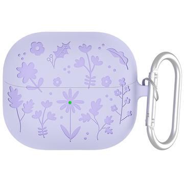 Funda de silicona líquida Samsung Galaxy Buds3/Buds3 Pro con estampado de flores y mosquetón