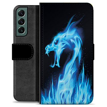 Funda Cartera Premium para Samsung Galaxy S22+ 5G - Dragón de Fuego Azul