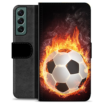 Funda Cartera Premium para Samsung Galaxy S22+ 5G - Pelota de Fútbol en Llamas