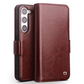 Funda Clásica de Cuero Qialino para Samsung Galaxy S23 5G - Estilo Cartera - Marrón Oscuro