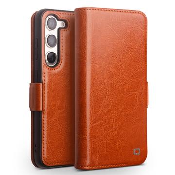 Funda Clásica de Cuero Qialino para Samsung Galaxy S23 5G - Estilo Cartera - Marrón Claro