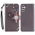 Samsung Galaxy S24 FE Búho Rhinestone Funda Billetera - Gris