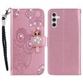 Samsung Galaxy S24 FE Búho Rhinestone Funda billetera - Oro rosa