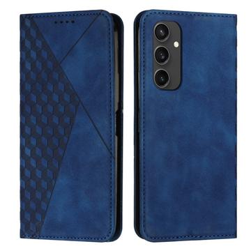 Funda de cartera con diseño de rombos y cierre magnético para Samsung Galaxy S24 FE - Azul