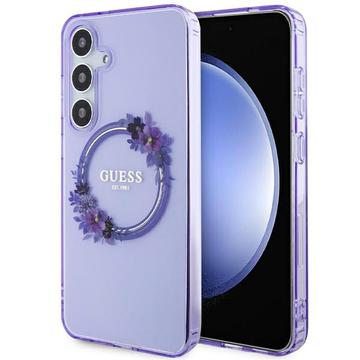 Funda Guess IML Flowers Wreath para Samsung Galaxy S24 - Compatible con MagSafe - Morado