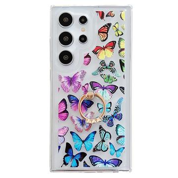 Funda de TPU Samsung Galaxy S24 Ultra Butterfly con soporte para anillos - Colorido