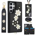 Funda Samsung Galaxy S24 Ultra Flower Decor con correa - Negro