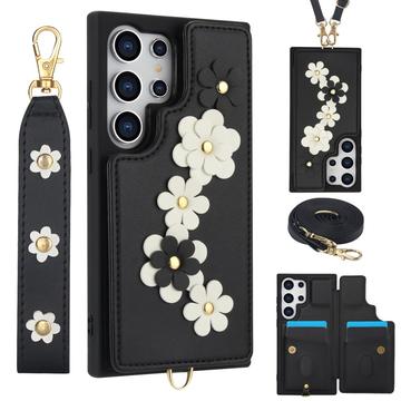 Funda Samsung Galaxy S24 Ultra Flower Decor con correa - Negro