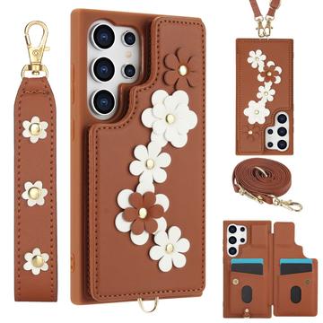 Funda decorativo floral con correa para Samsung Galaxy S24 Ultra