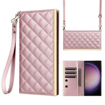 Funda acolchada de lujo para Samsung Galaxy S24 Ultra - Estilo Cartera - Oro rosa