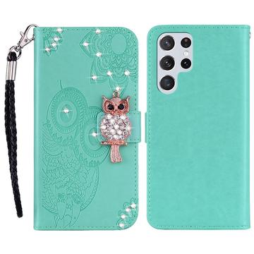 Samsung Galaxy S24 Ultra Búho Rhinestone Funda billetera - Cian