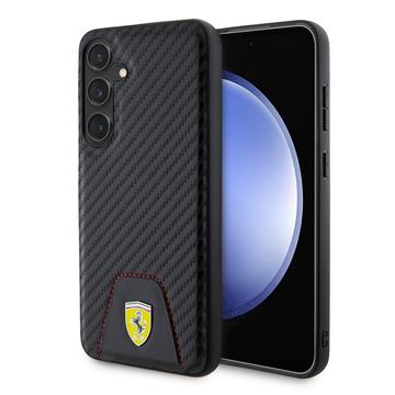 Funda Samsung Galaxy S24+ Ferrari con fondo de carbono cosido - Negro