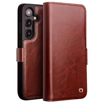 Funda Clásica de Cuero Qialino para Samsung Galaxy S24+ - Estilo Cartera - Marrón Oscuro