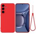 Samsung Galaxy S25 Funda de silicona líquida con correa de mano - Rojo